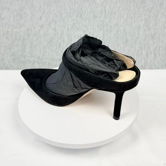Nine West Danela Black Suede Pointed Toe Mule Heels 6.5M Gold Buckle Strap - Picture 3 of 11